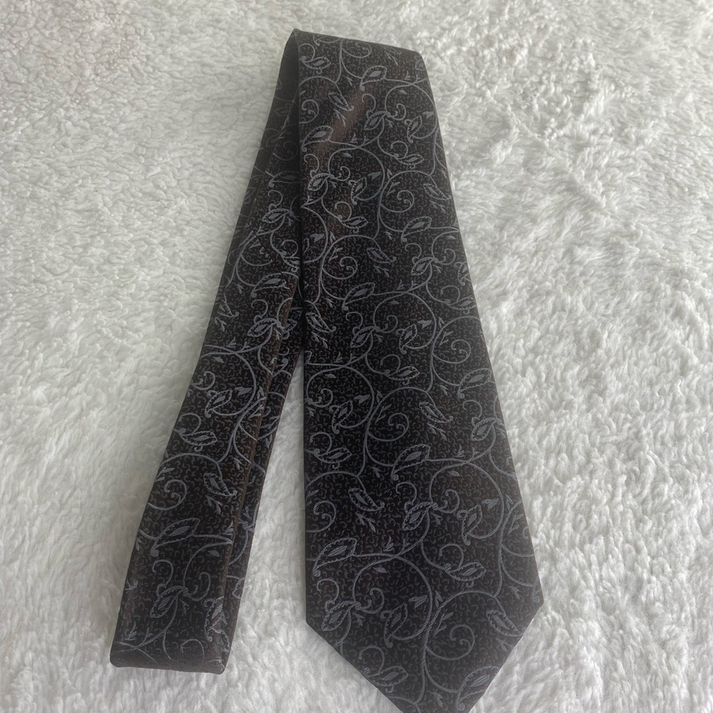 100% Silk Tie Mens Sean Jean Brown Blue Vines Lime New - Picture 4 of 5